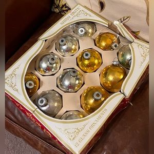 Box of Vintage Shiny Brite Large Christmas Ornament Balls